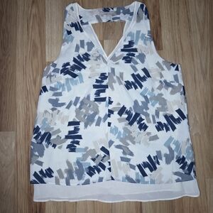 Banana Republic Blue and Ivory Asymmetrical Tank Top Size M